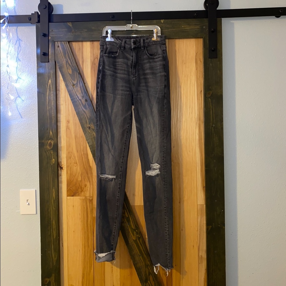 gray x-long american eagle skinny jeans